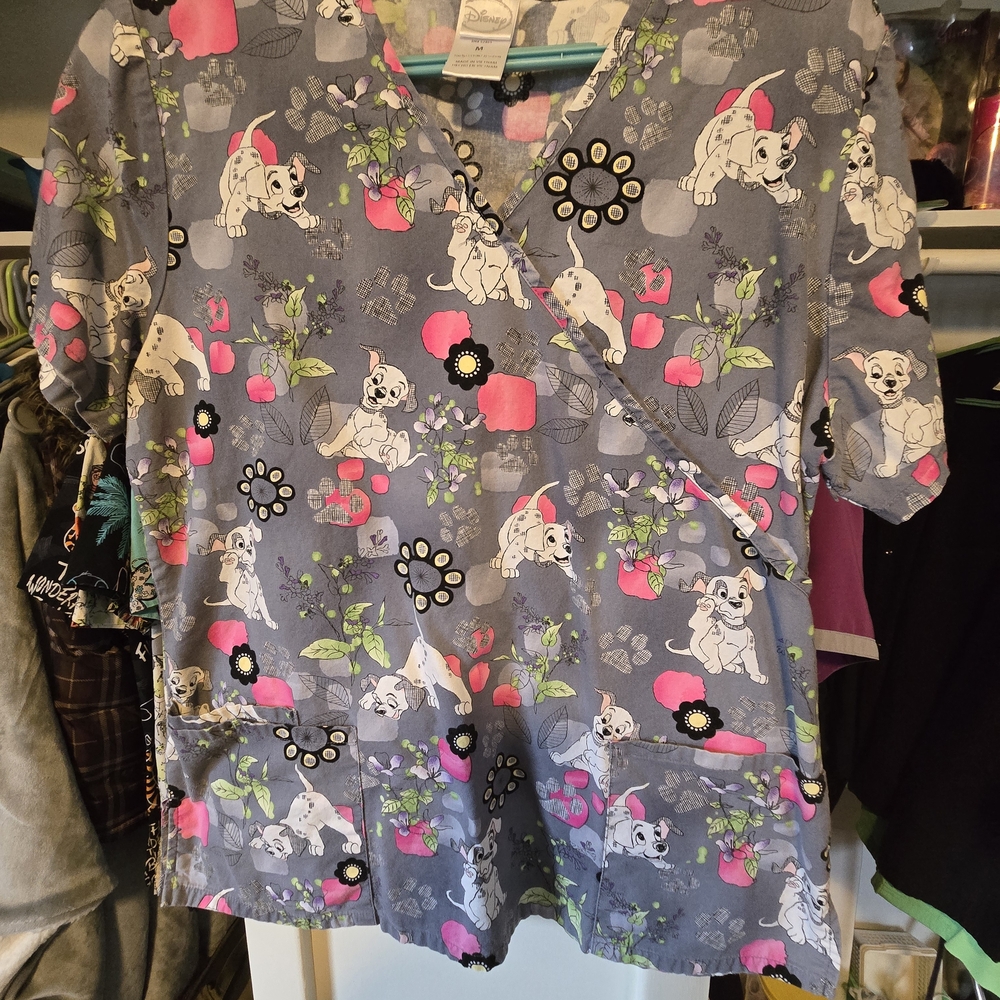 Gray 101 Dalmations Print Scrub Top
